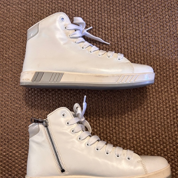 Prada white leather high top tennis shoes size 40.5 - Picture 6 of 15